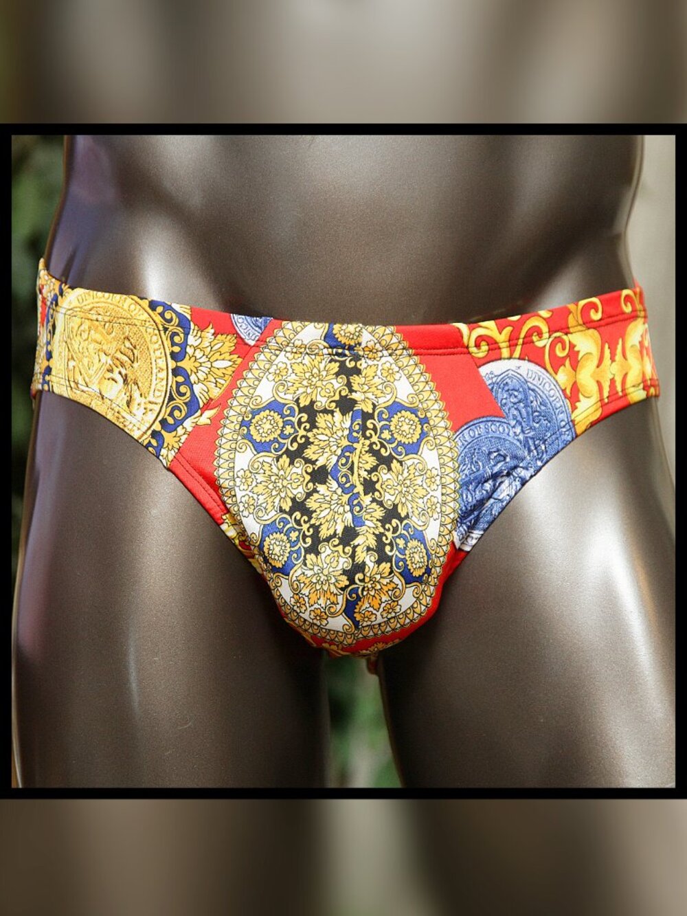 Mens Orange Ornate Print Brief Handmade